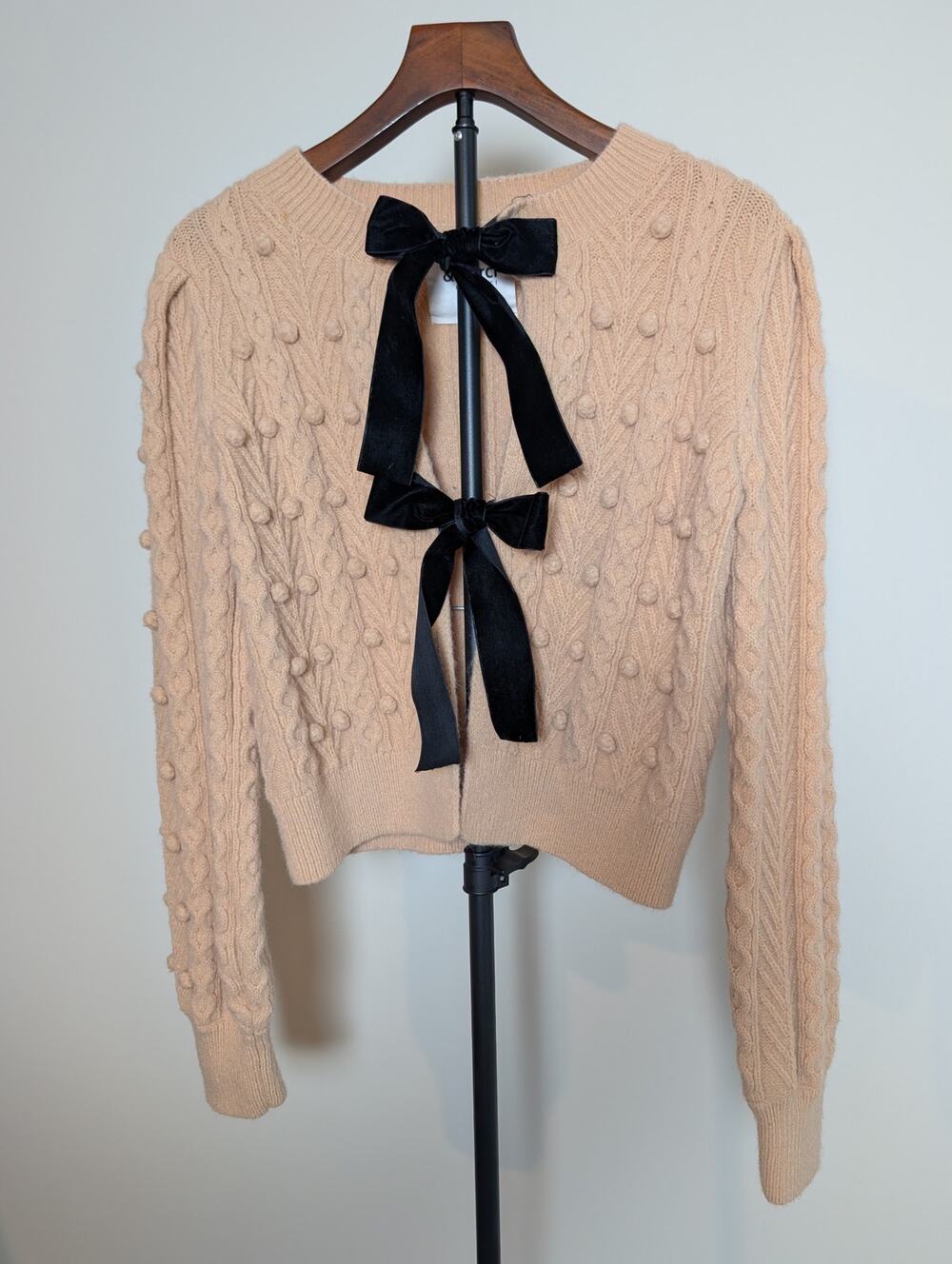 &merci Pom Pom Princess Cable-Knit Bow-Front Cardigan